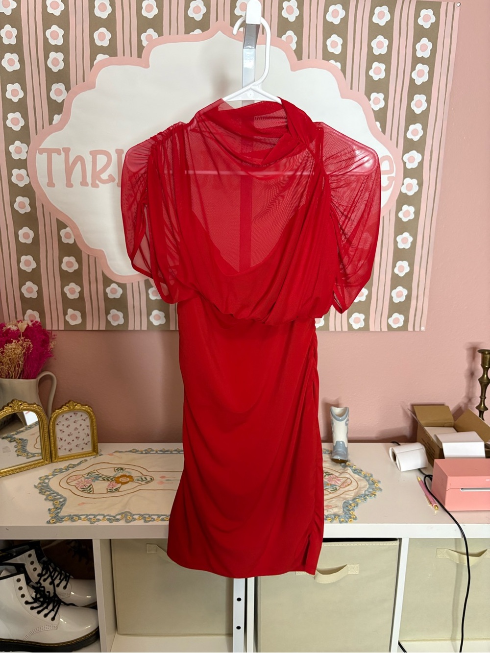 Zara Red Mesh Overlay Cocktail Dress - NWT